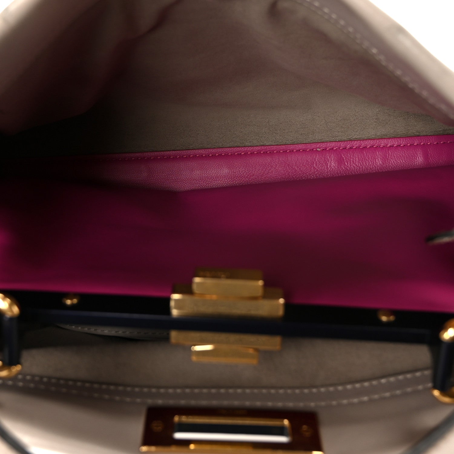 Fendi Vitello Seta Shiny Nappa Medium Peekaboo Iconic Satchel Grigio Polvere Magenta 5 of 12