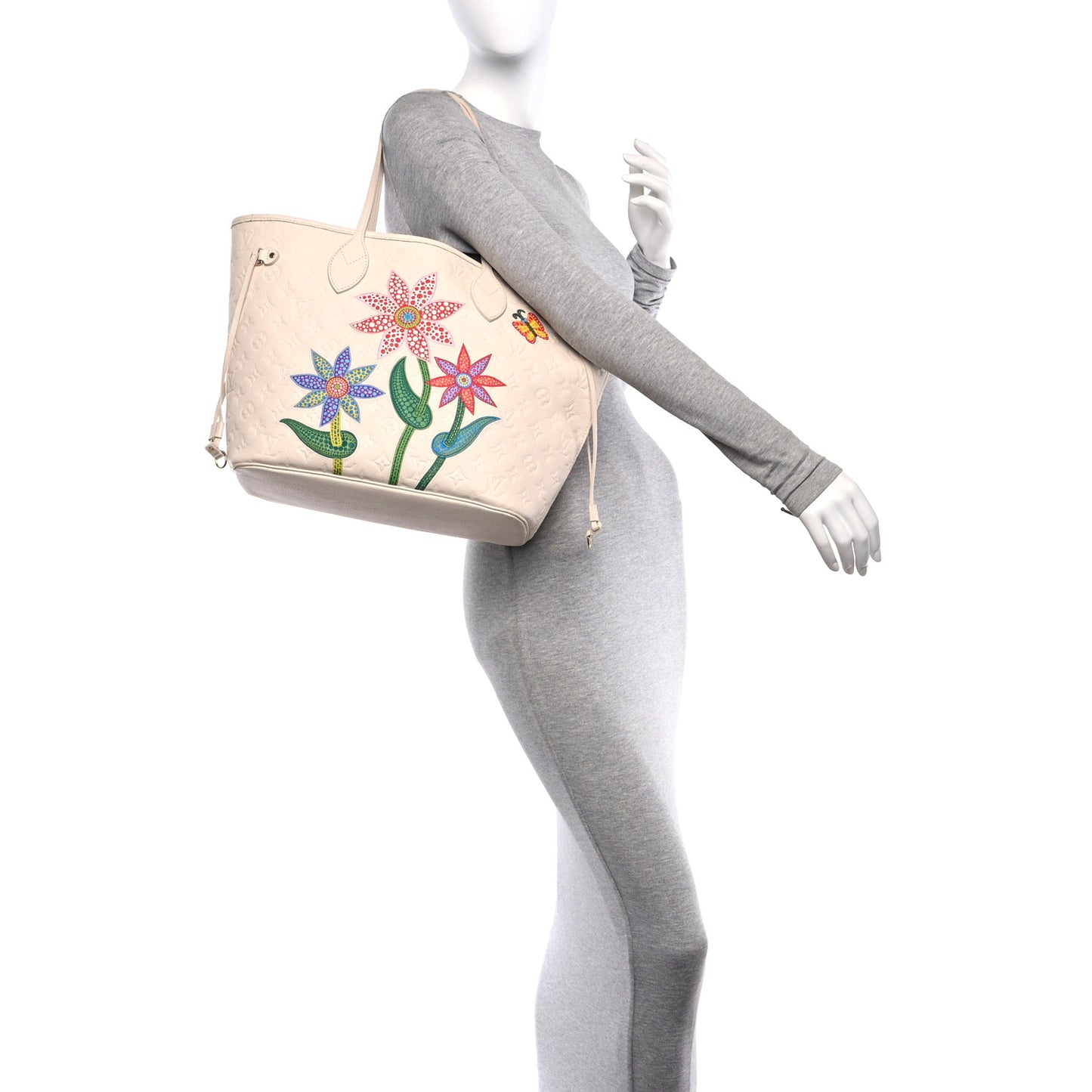 LV X YK Empreinte Inlaid Kusama Flowers Neverfull MM Quartz