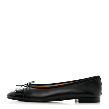 Chanel Lambskin Patent Cap Toe Ballerina Flats 41 Black 1 of 12