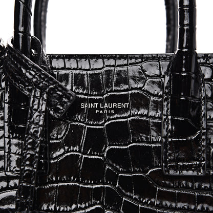 Saint Laurent Calfskin Crocodile Embossed Nano Sac De Jour Black 9 of 9