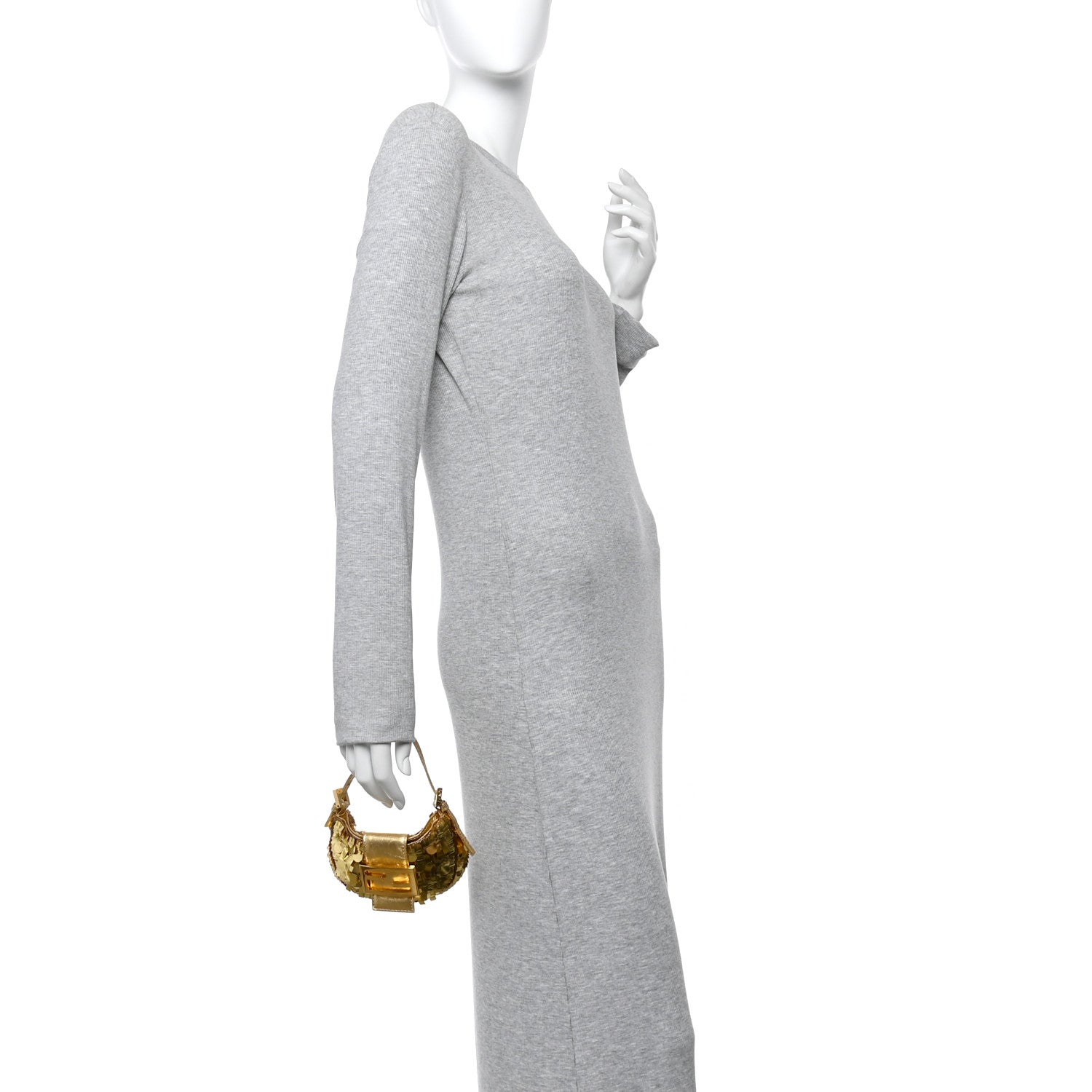 Fendi Sequin Paillettes Mini Half Moon Baguette Gold 2 of 8