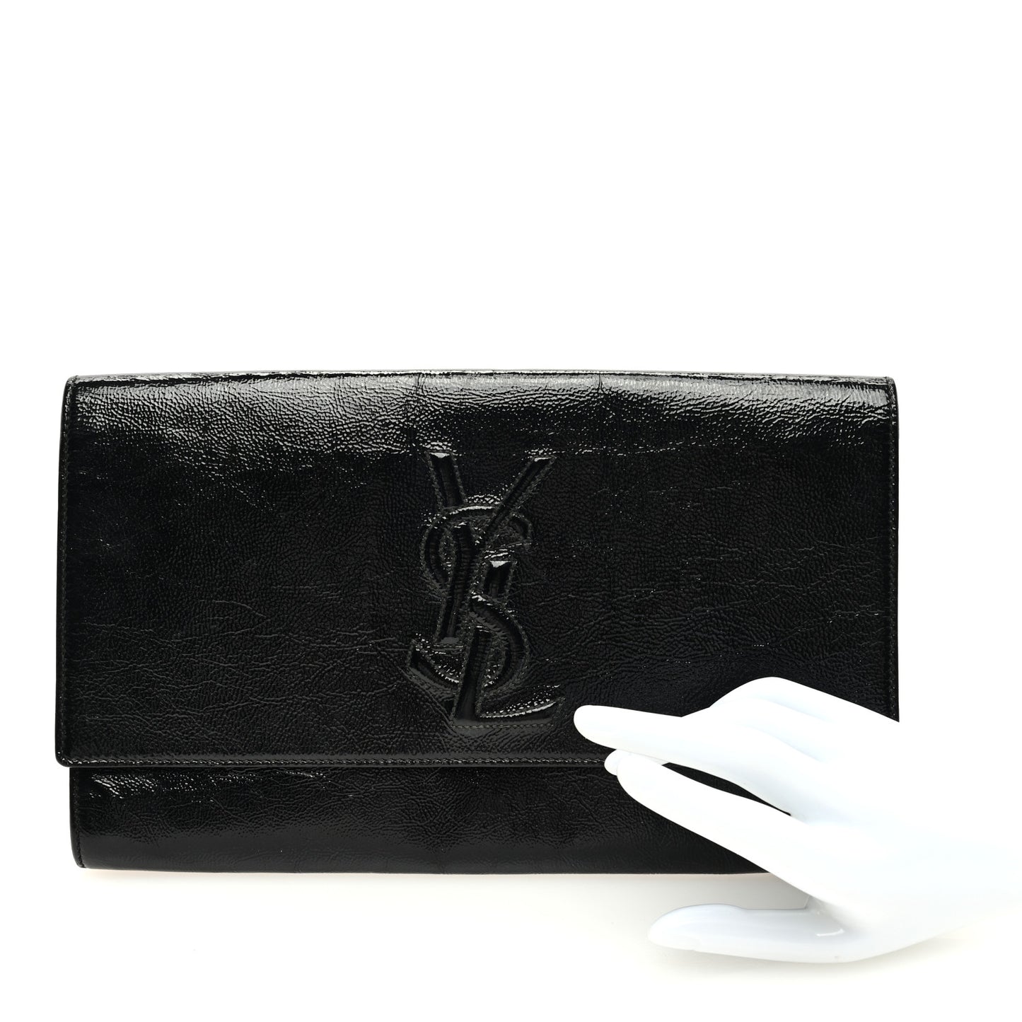 Textured Patent Monogram Large Belle De Jour Clutch Black