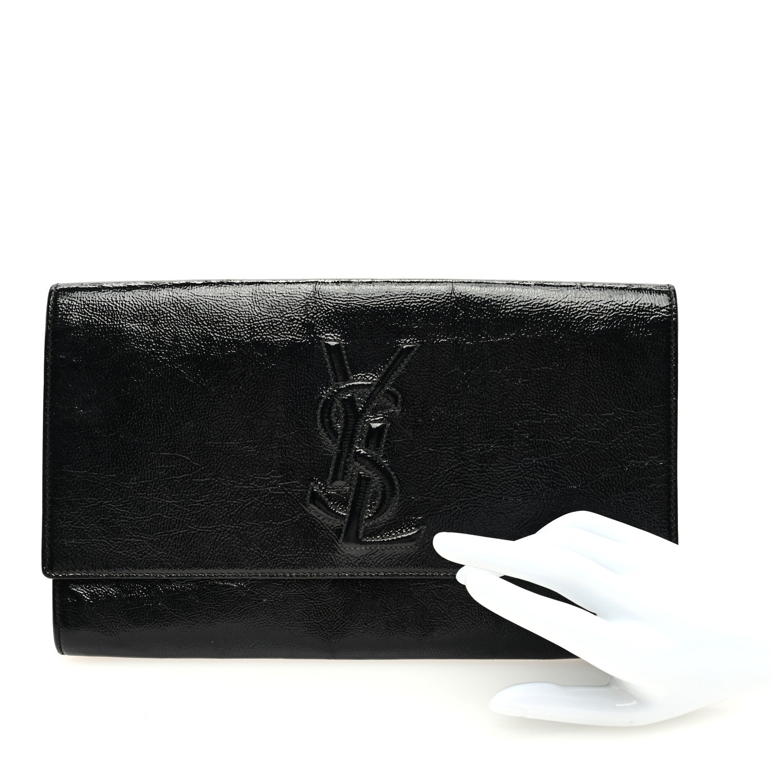 Saint Laurent Textured Patent Monogram Large Belle De Jour Clutch Black 2 of 9
