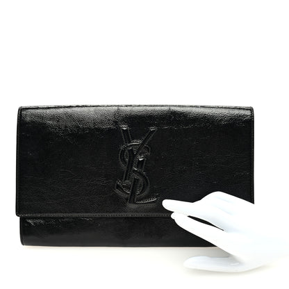 Saint Laurent Textured Patent Monogram Large Belle De Jour Clutch Black 2 of 9