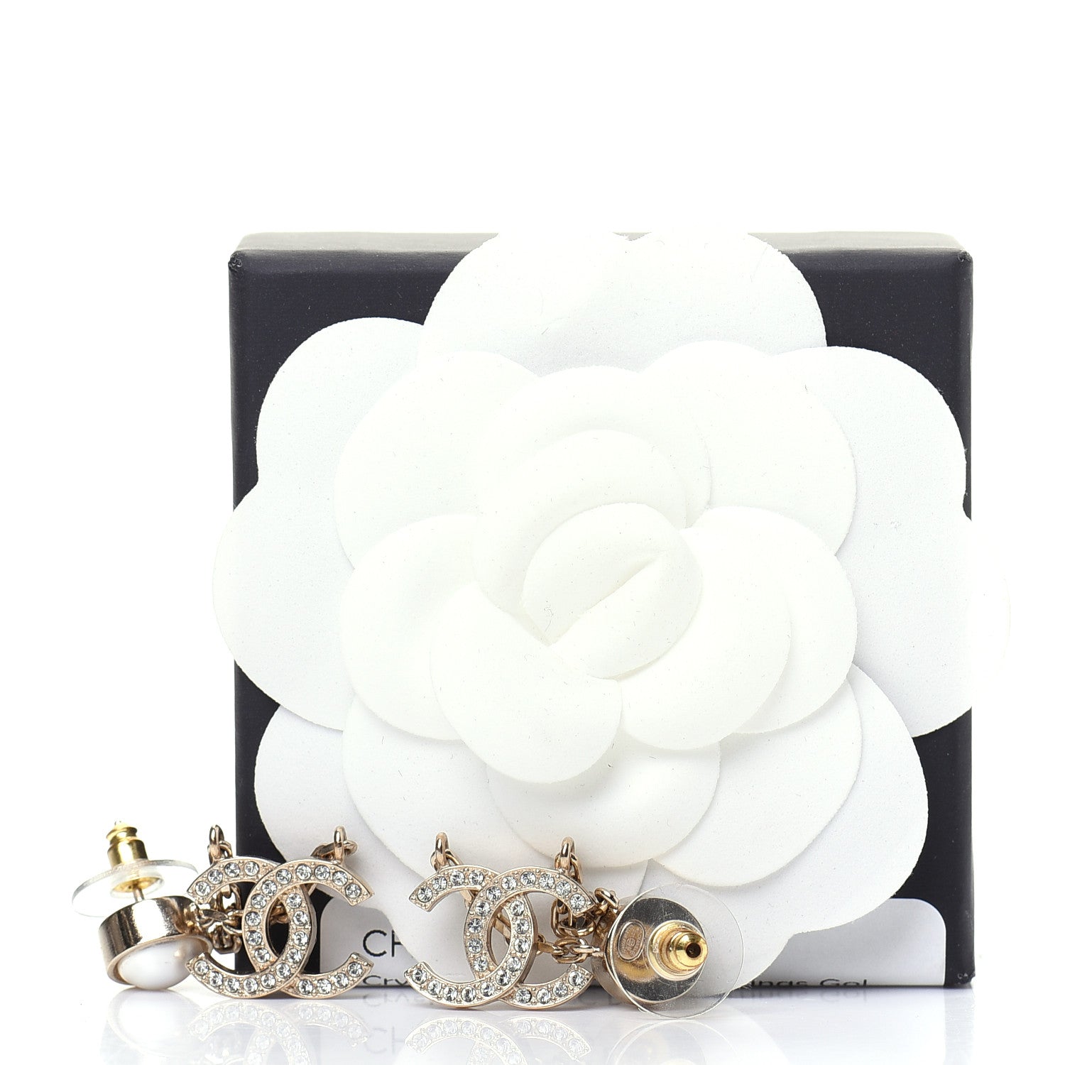 Chanel Crystal Pearl CC Drop Earrings Gold 5 of 5