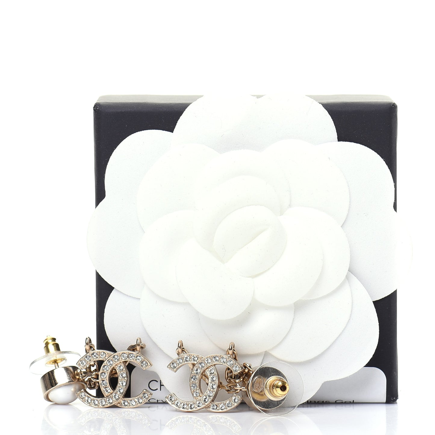 Crystal Pearl CC Drop Earrings Gold