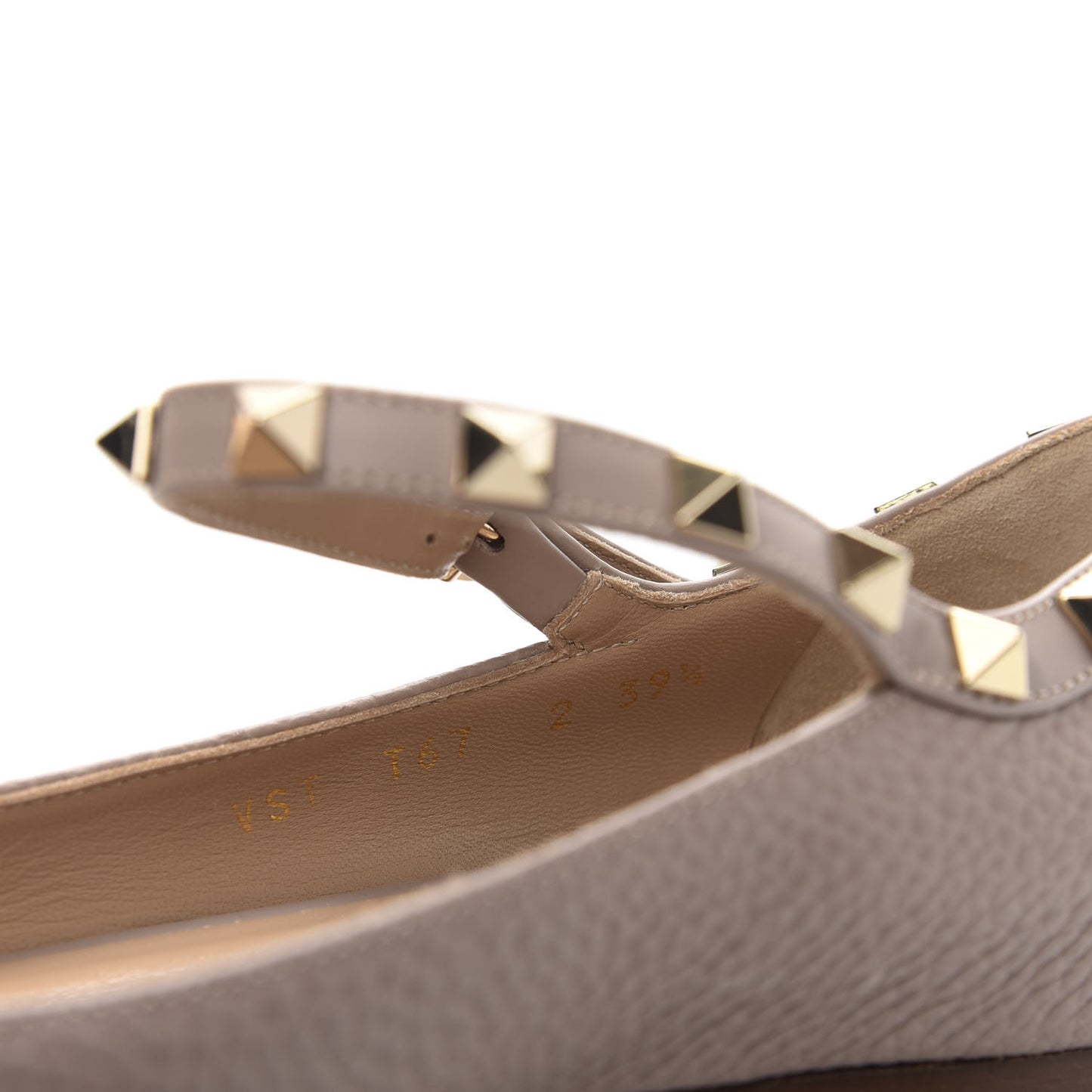 Pebbled Calfskin Rockstud Ankle Strap Ballerina Flats 39.5 Poudre
