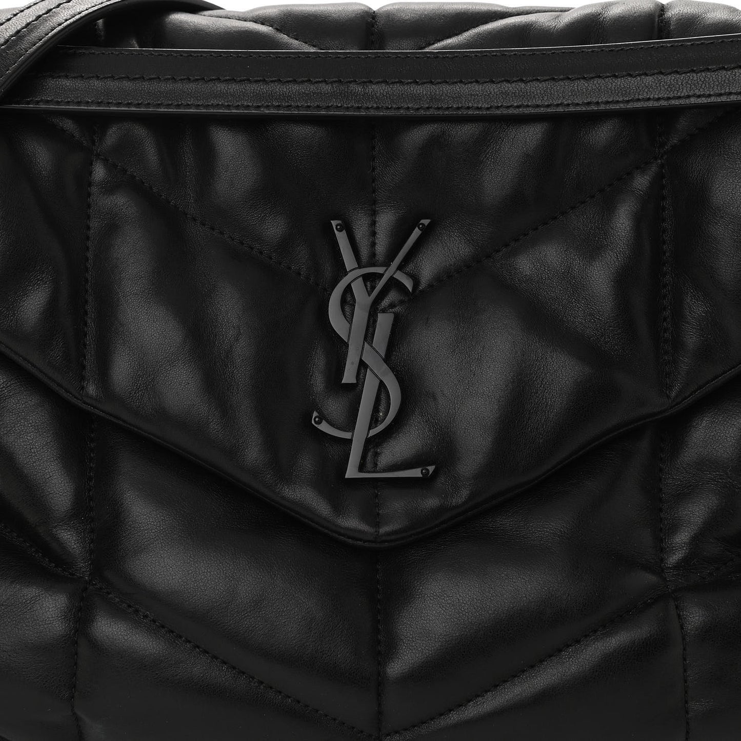 Lambskin Quilted Medium Loulou Puffer Monogram Chain Satchel Black