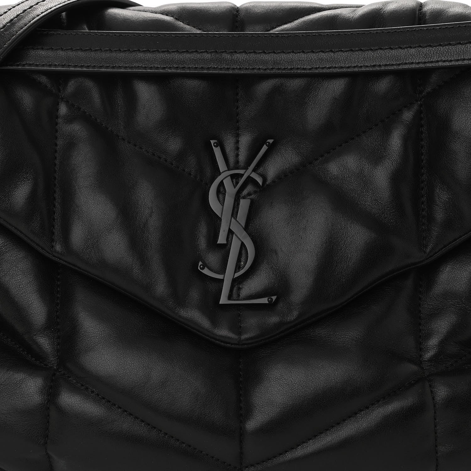 Saint Laurent Lambskin Quilted Medium Loulou Puffer Monogram Chain Satchel Black 11 of 11