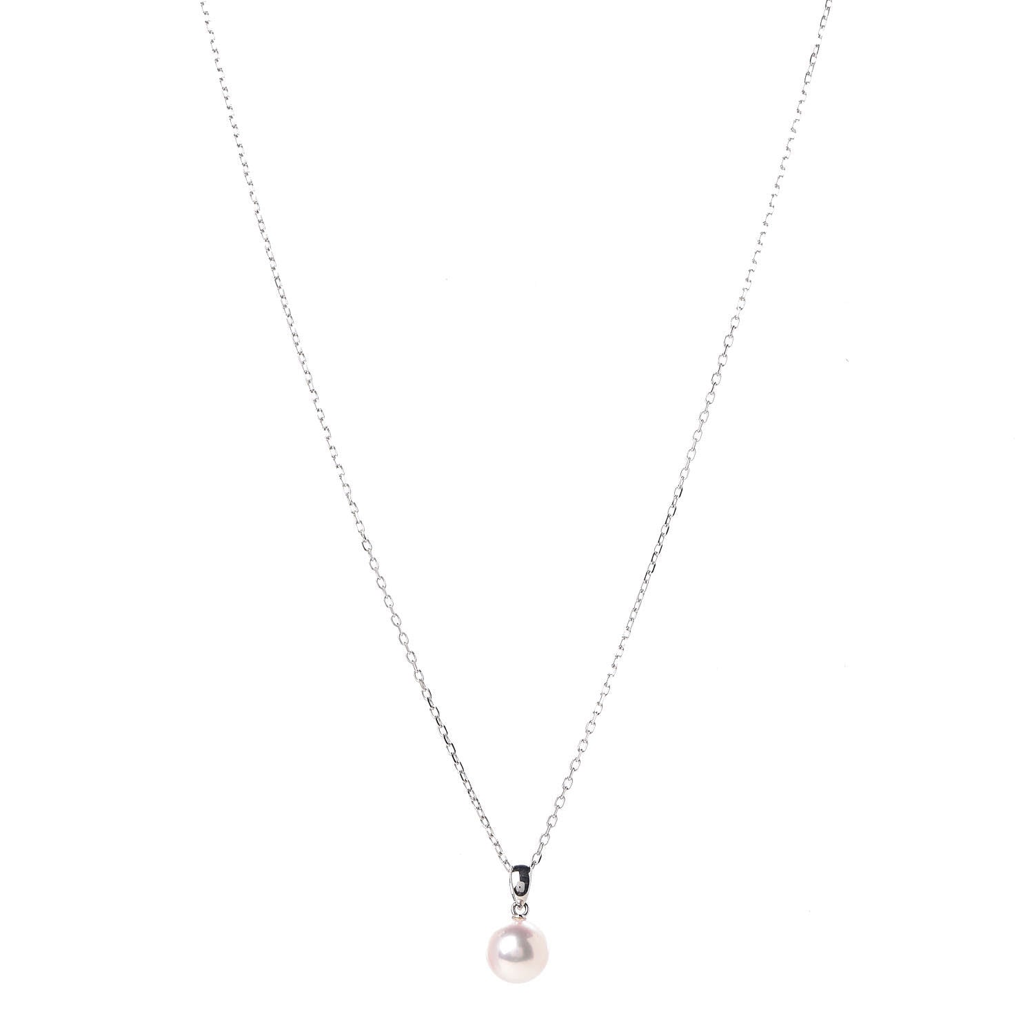 Mikimoto 18K White Gold Akoya Pearl 8mm Pendant Necklace 1 of 7
