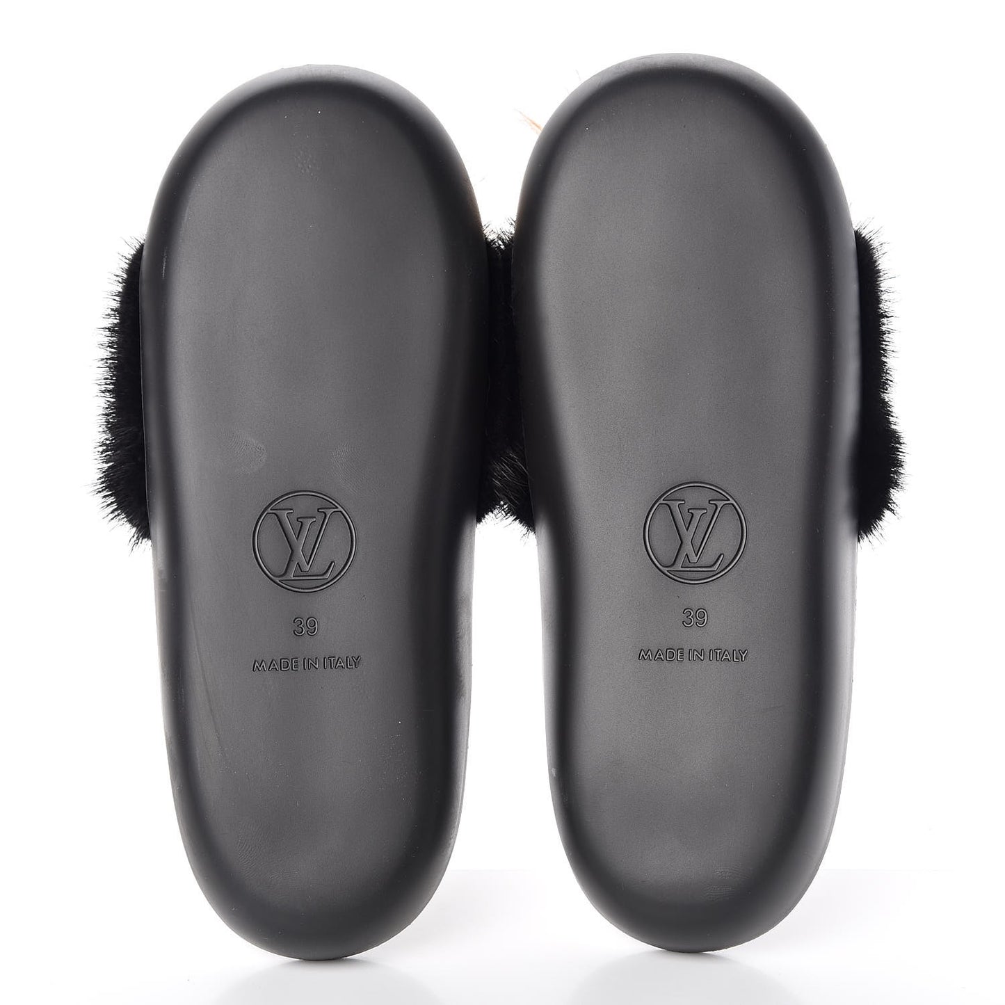 Mink Fox Fur Calfskin Puppet Mules 39 Beige Black