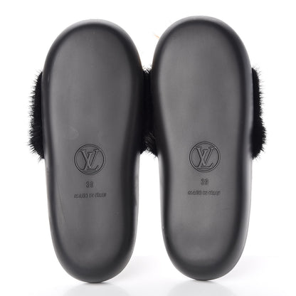 Louis Vuitton Mink Fox Fur Calfskin Puppet Mules 39 Beige Black 7 of 7