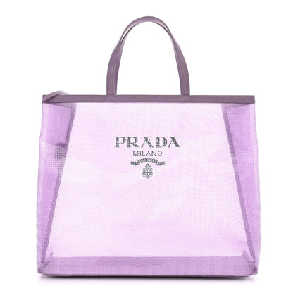 Prada Mesh Paillettes Spazzolato Logo Shopping Tote Lilium 3 of 11