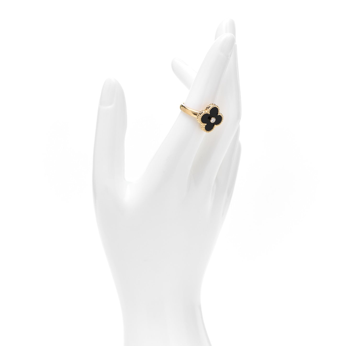 18K Yellow Gold Black Onyx Diamond Vintage Alhambra Ring 51 5.75