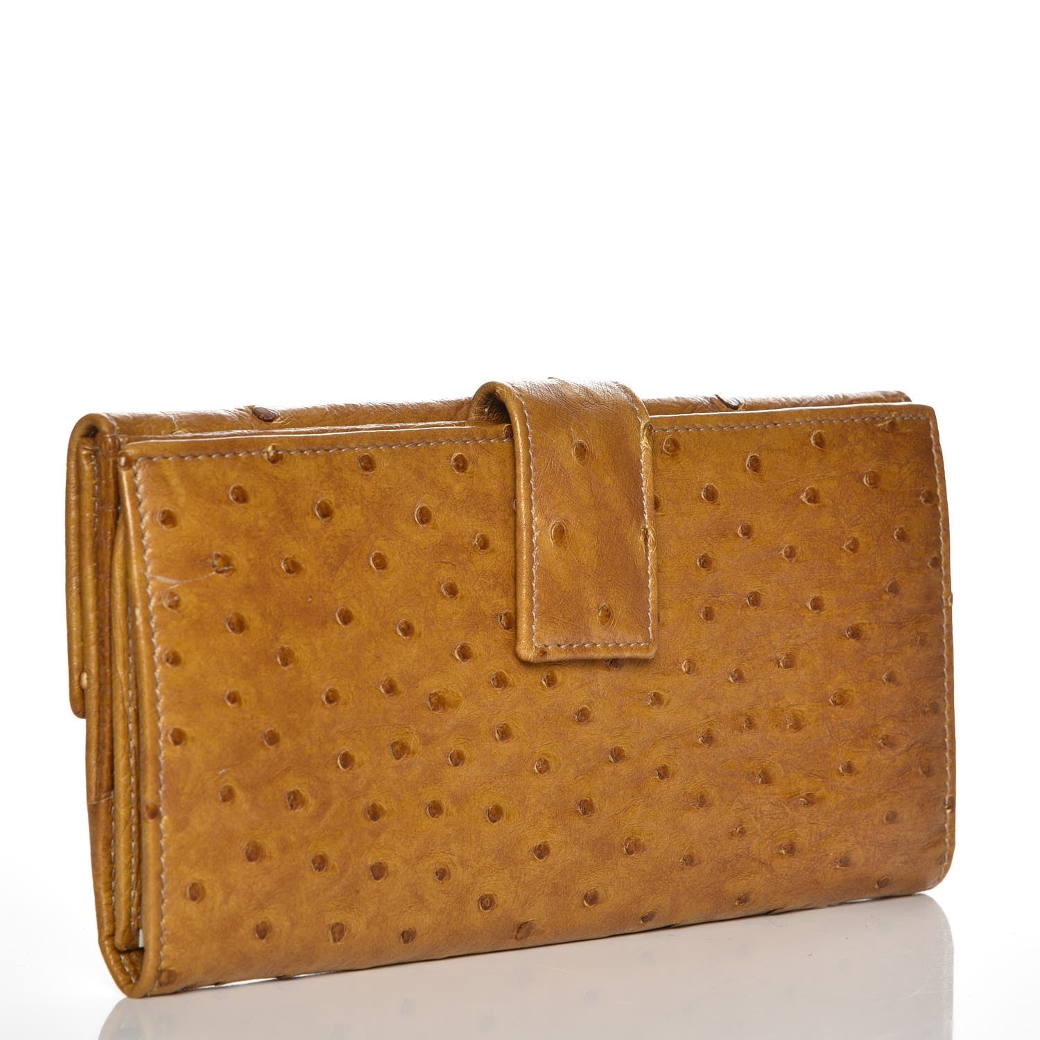 Gucci Ostrich Metal Bar Continental Wallet Tan 3 of 7