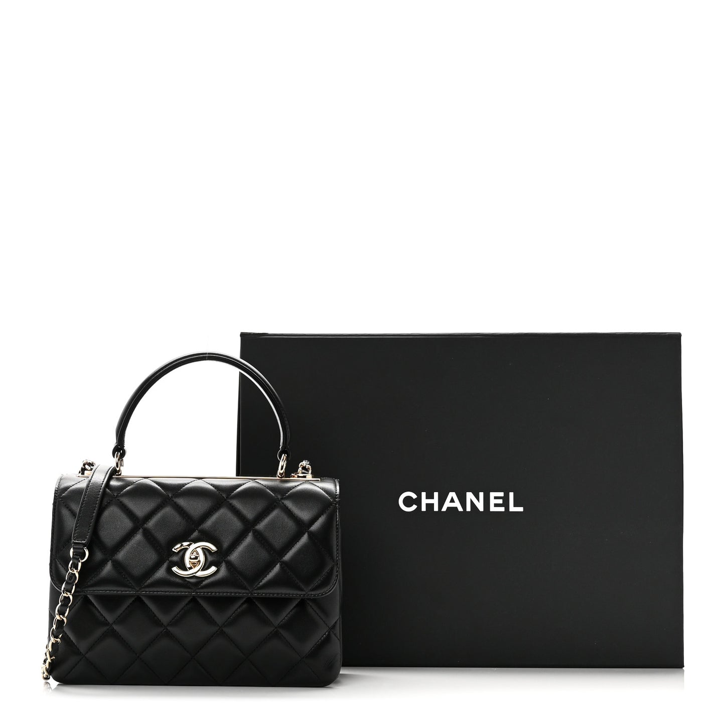 Lambskin Quilted Small Trendy CC Dual Handle Flap Bag Black