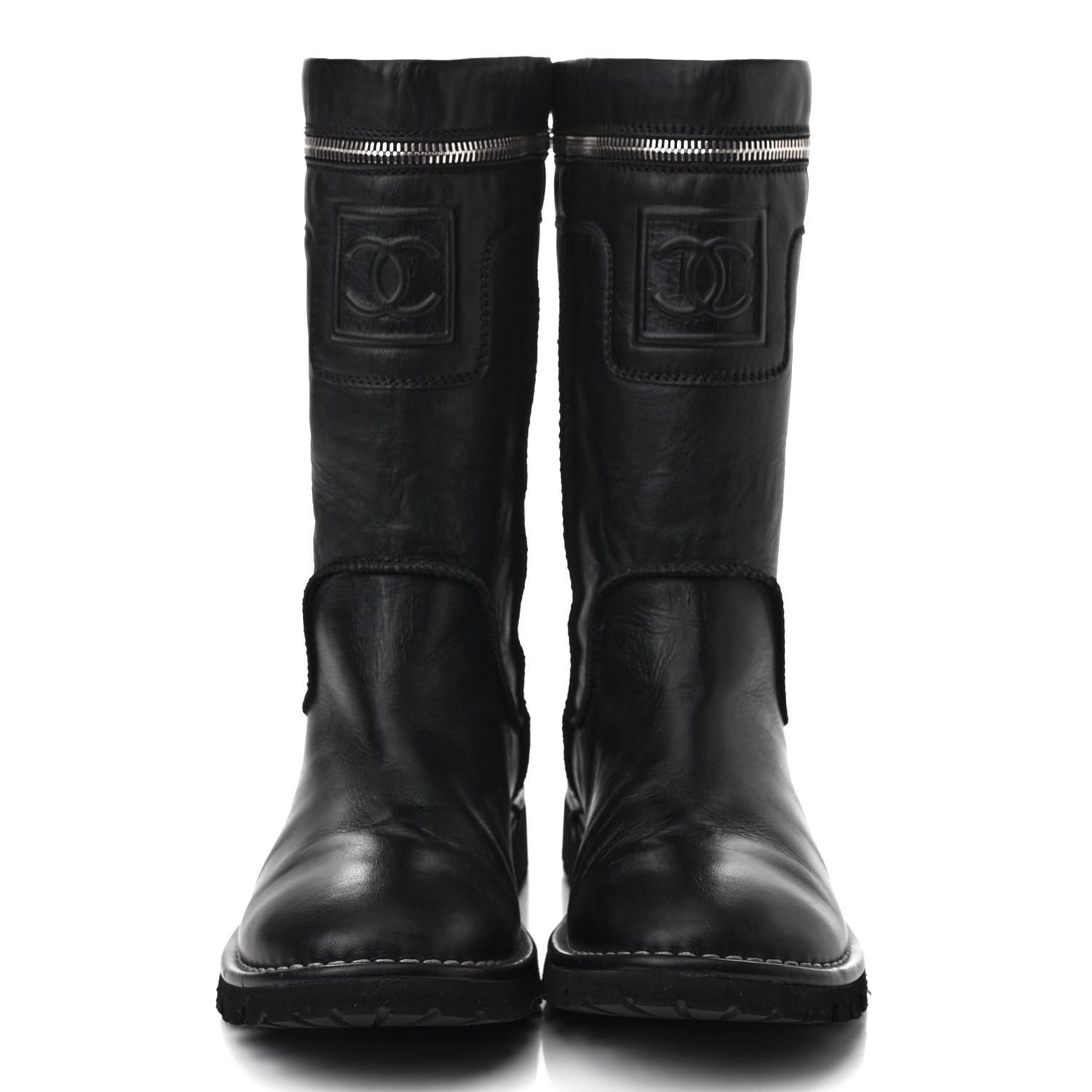 Calfskin Motorcycle Zipper Boots 37 Black