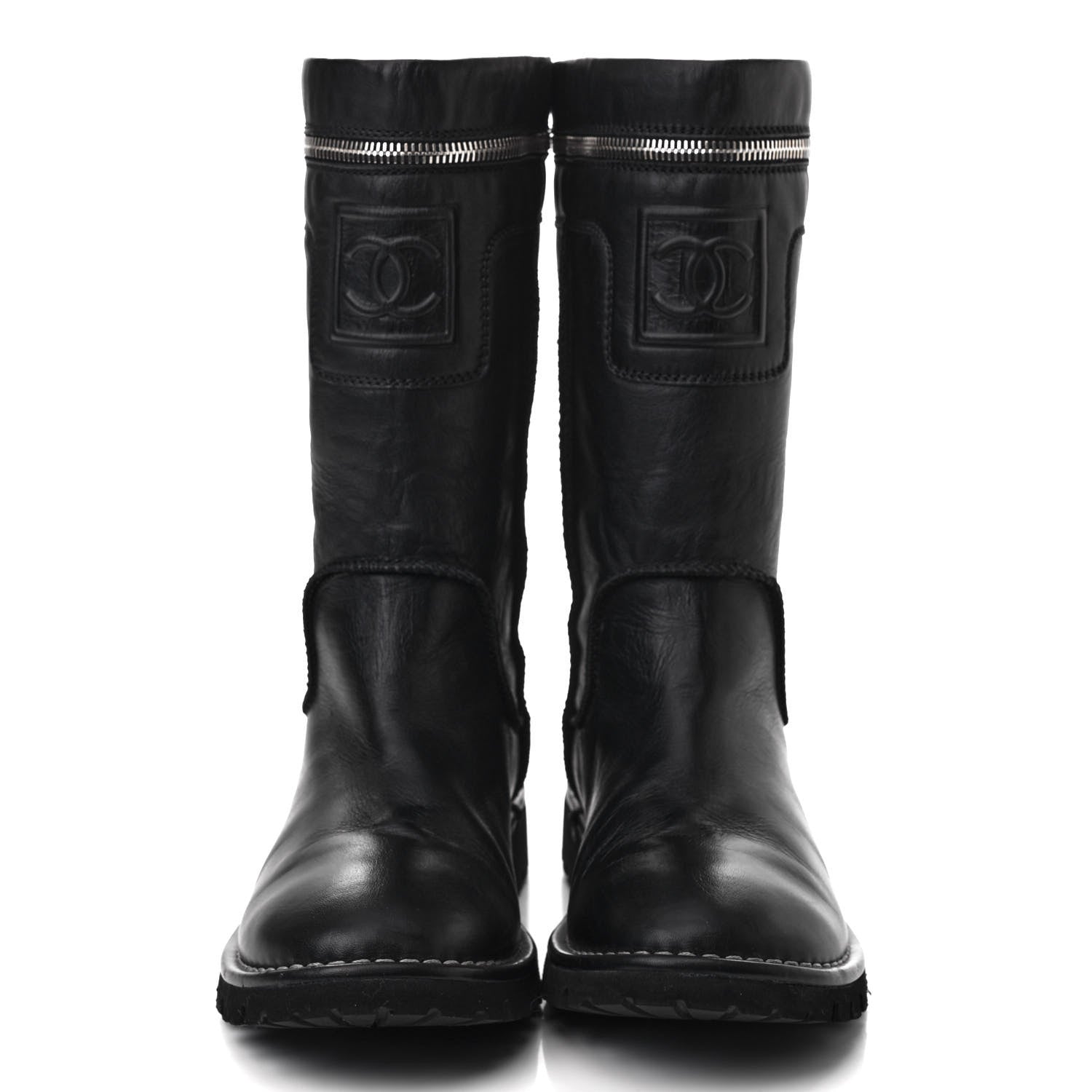 Chanel Calfskin Motorcycle Zipper Boots 37 Black 2 of 7