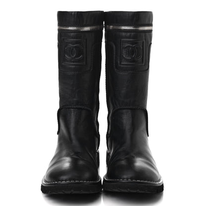 Chanel Calfskin Motorcycle Zipper Boots 37 Black 2 of 7