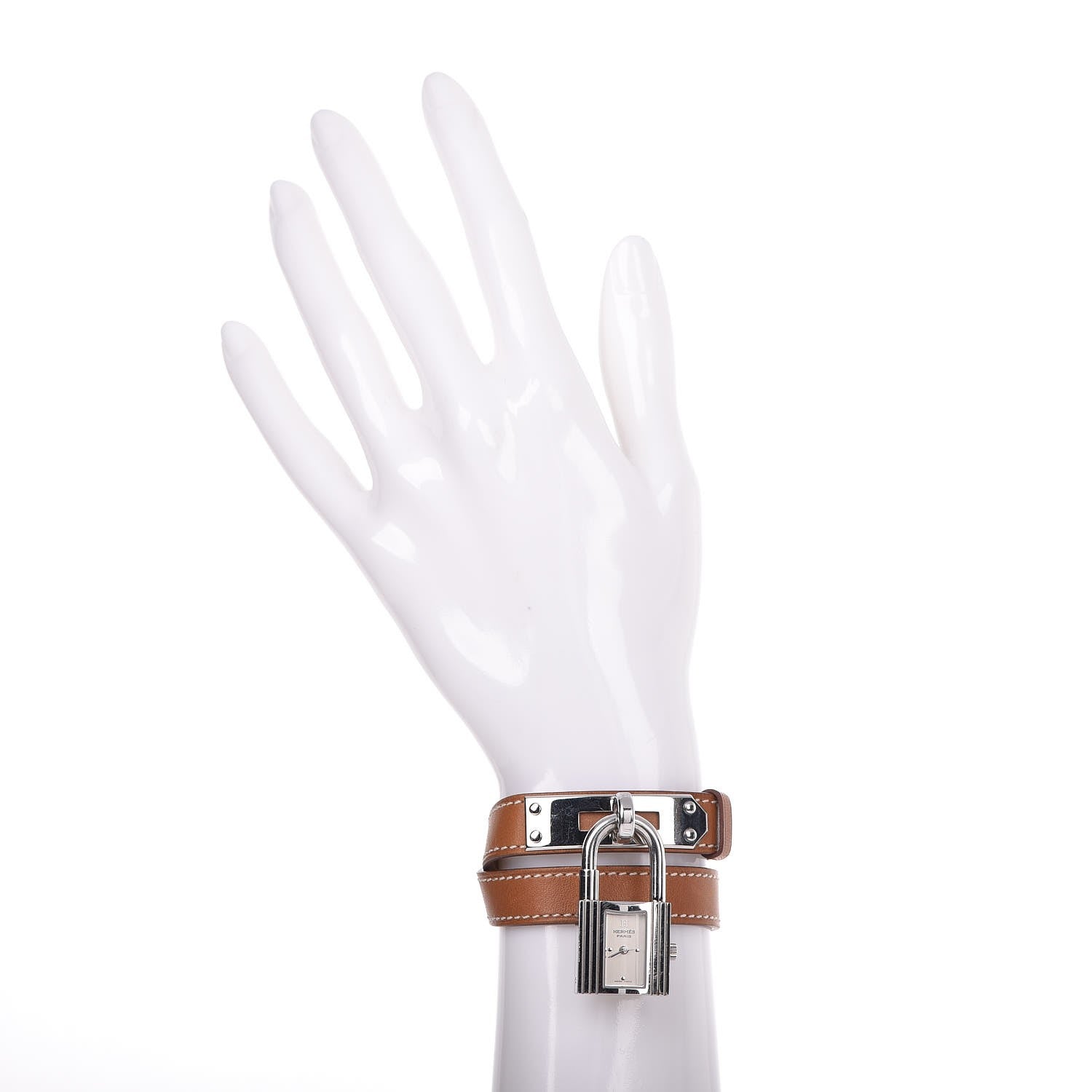 Hermes Stainless Steel Barenia 20mm Kelly Cadena Double Tour Quartz Watch Fauve 2 of 12