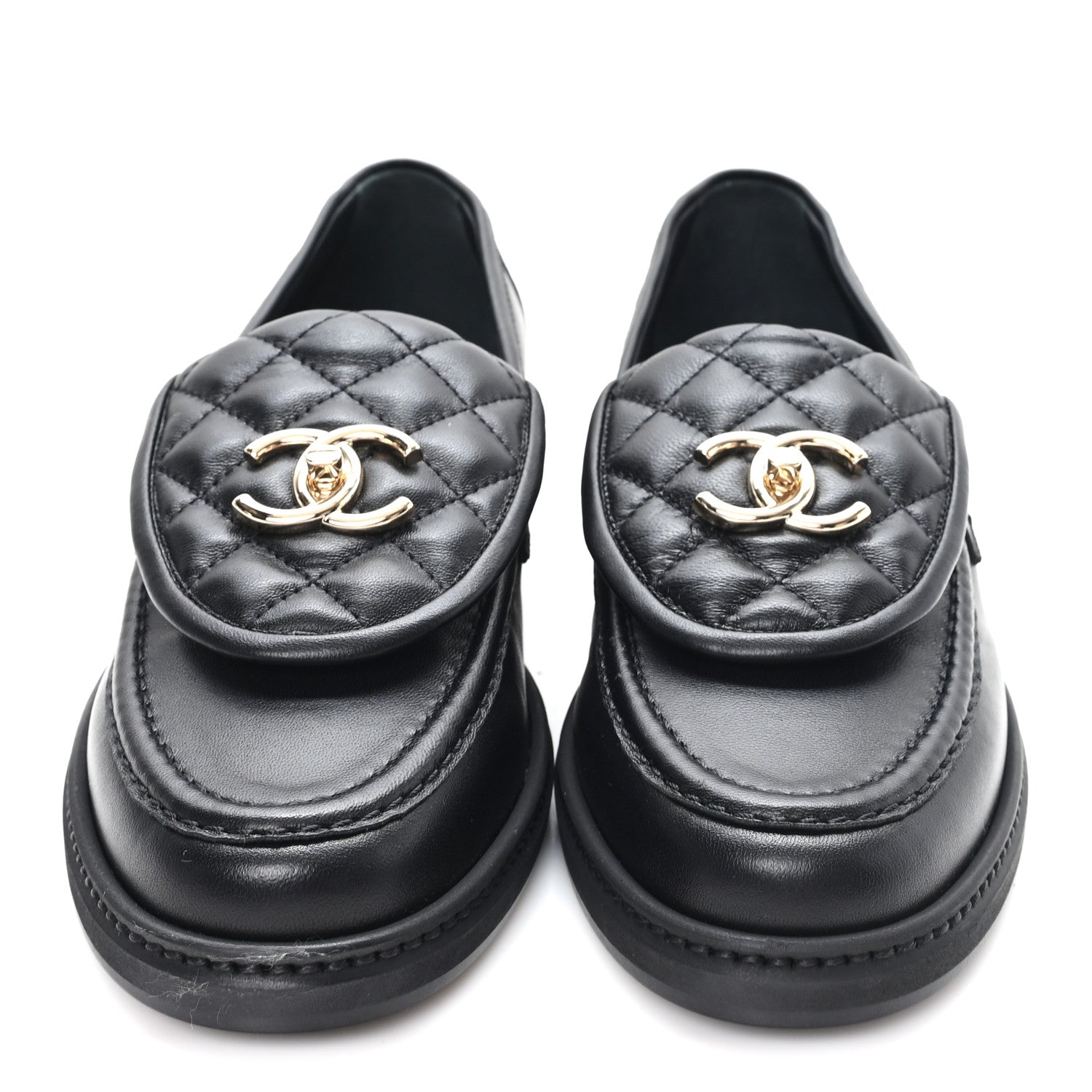 Chanel Lambskin Quilted CC Turnlock Loafers 38.5 Black 3 of 10