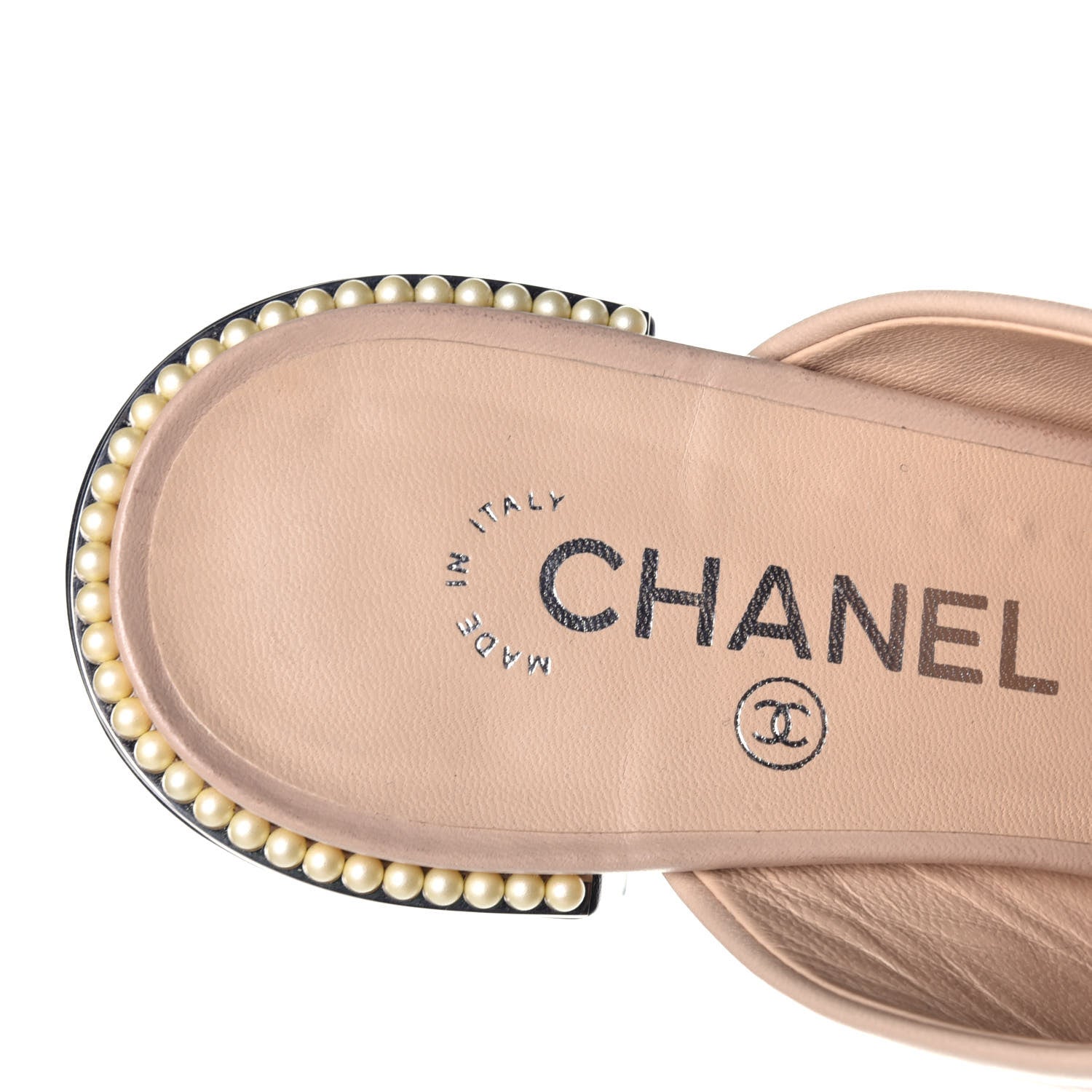 Chanel Lambskin Quilted Cap Toe Pearl Mule 39.5 Beige Black 7 of 9