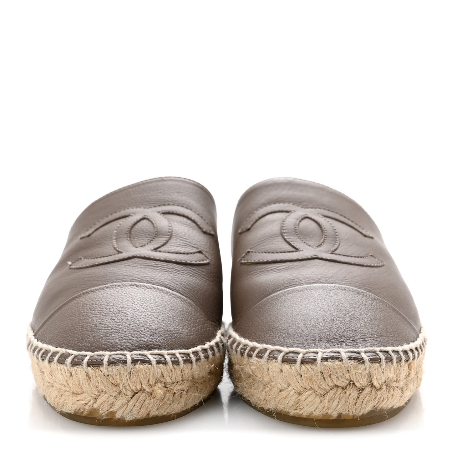 Calfskin CC Espadrille Mules 39 Dark Beige