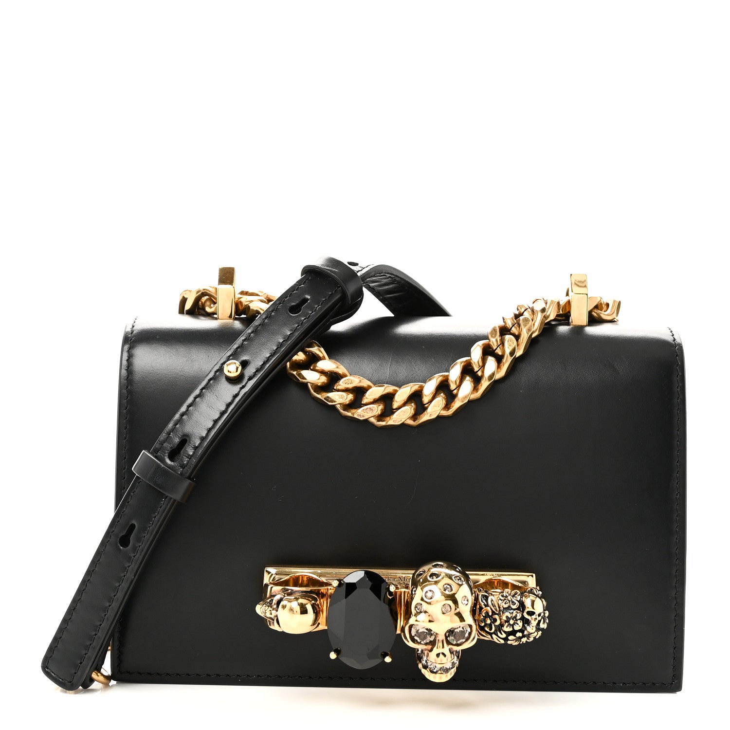 Alexander McQueen Calfskin Mini Jeweled Knuckle Satchel Black 1 of 10