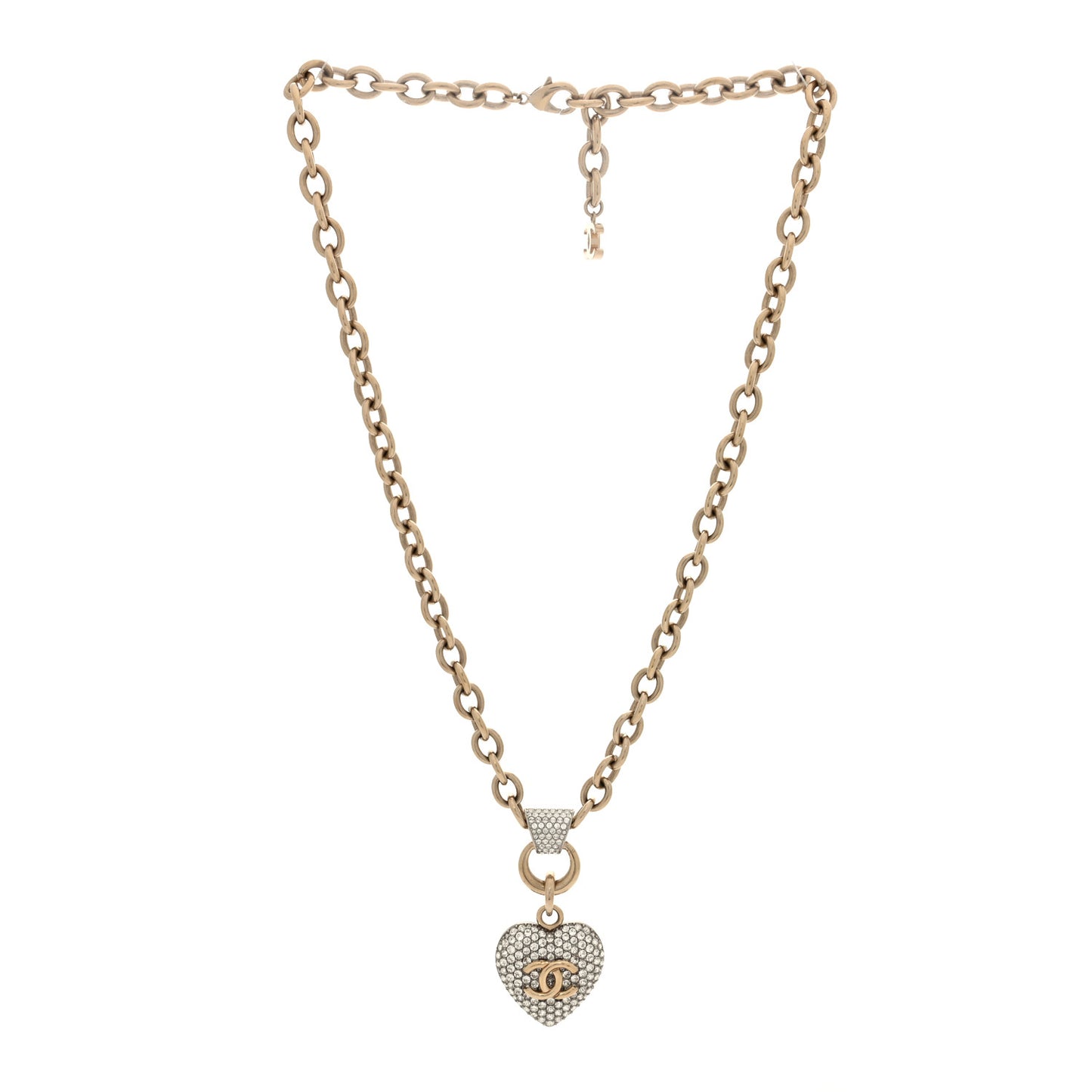 Crystal Heart CC Necklace Gold