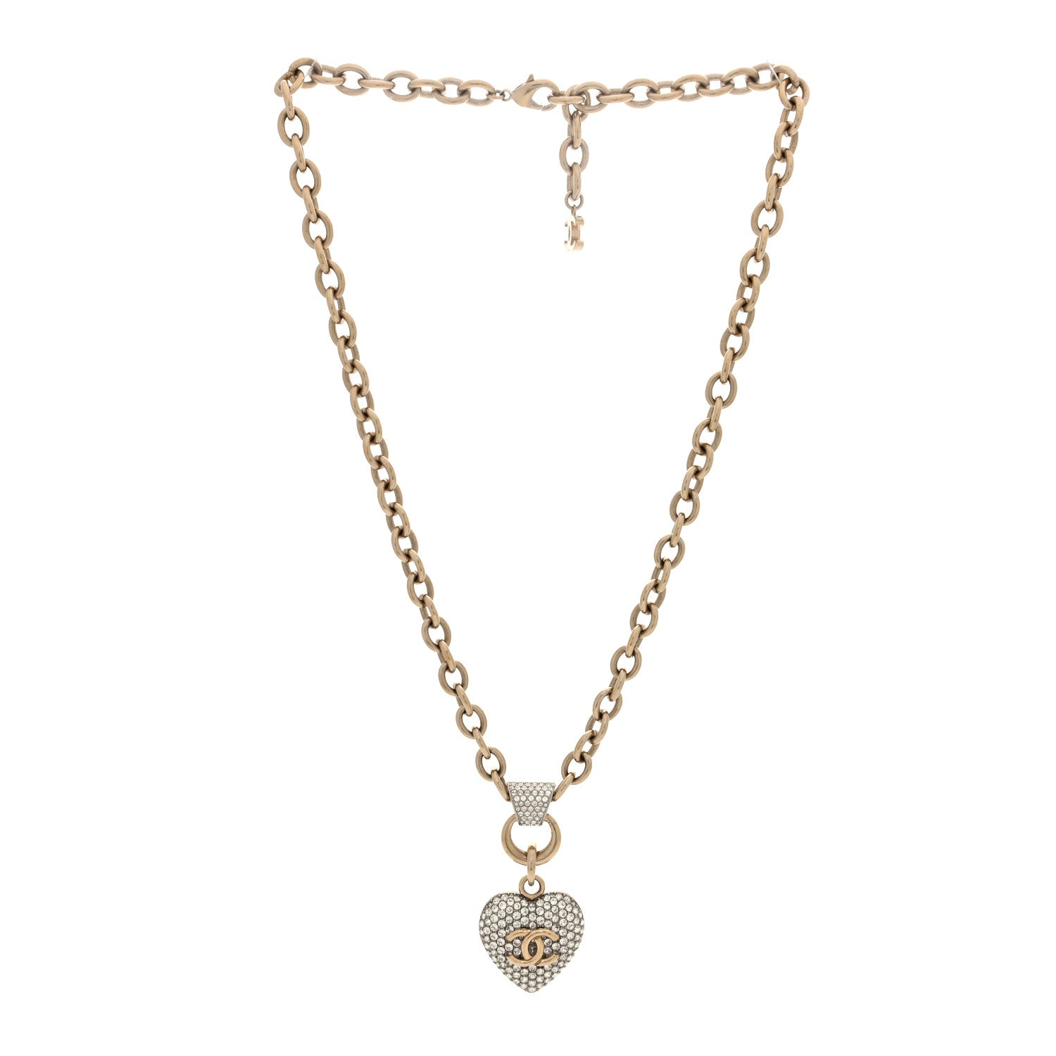 Chanel Crystal Heart CC Necklace Gold 3 of 5