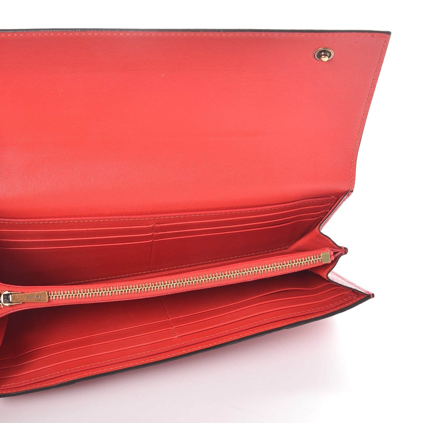 Drummed Calfskin Large Multifunction Flap Wallet Coquelicot