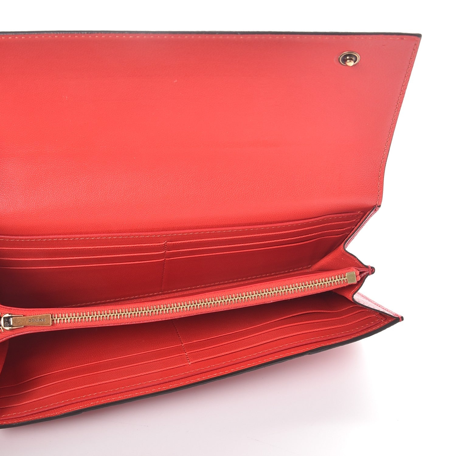 Celine Drummed Calfskin Large Multifunction Flap Wallet Coquelicot 5 of 11
