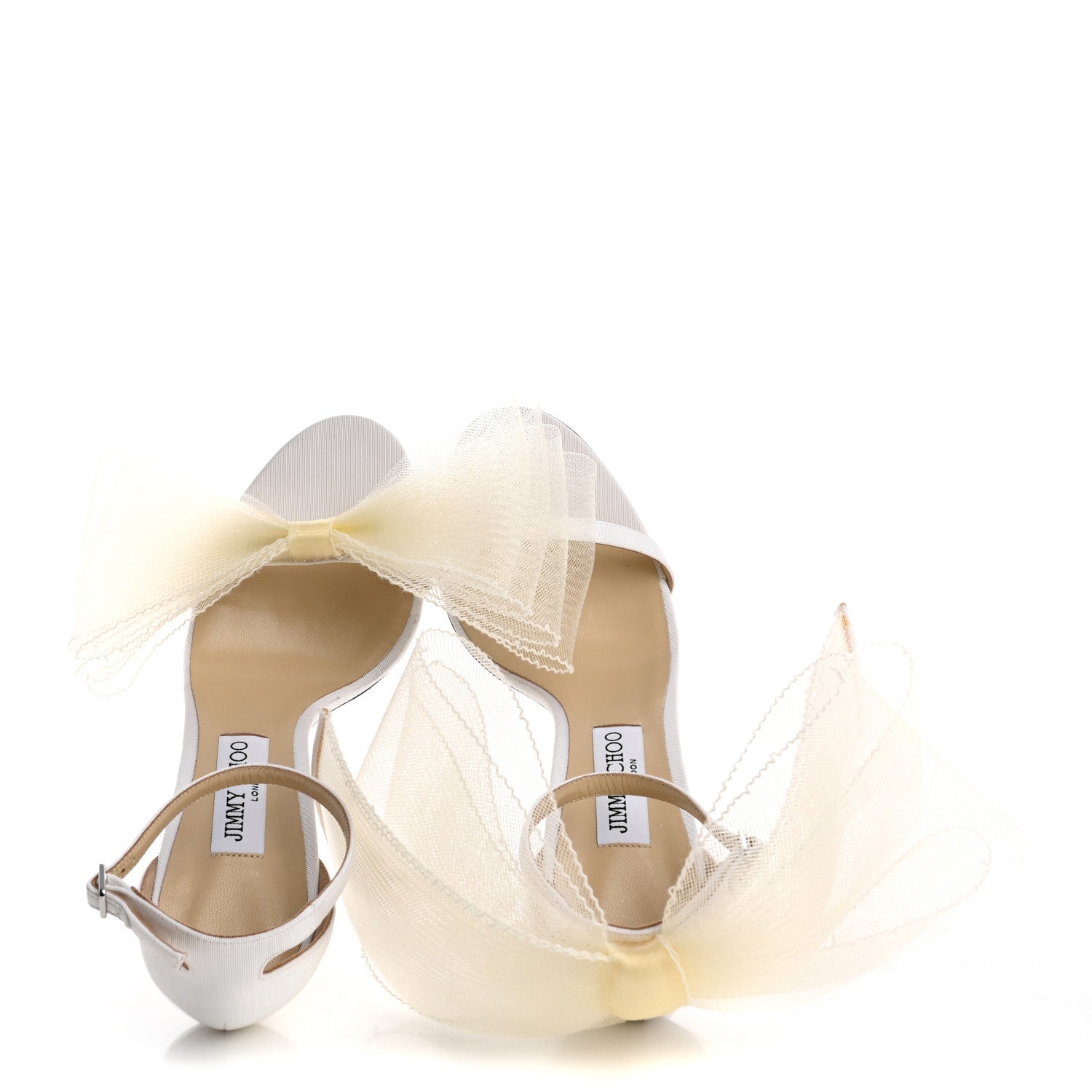 Jimmy Choo Grosgrain Asymmetric Mesh Fascinator Aveline 100 Bow Sandals 41 Latte 2 of 11
