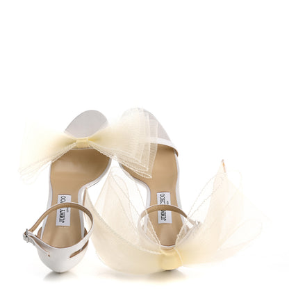 Jimmy Choo Grosgrain Asymmetric Mesh Fascinator Aveline 100 Bow Sandals 41 Latte 2 of 11