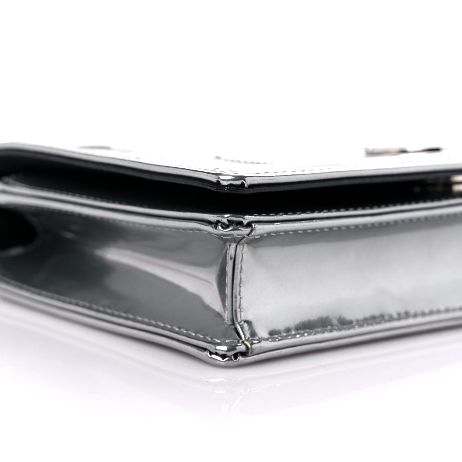 Christian Dior Metallic Patent Micro-Cannage Diorama Wallet on Chain Pouch Silver 7 of 12