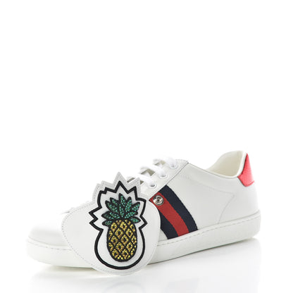 Gucci Calfskin Ayers Crystal Web Womens New Ace Pineapple Sneakers 40 White 9 of 10