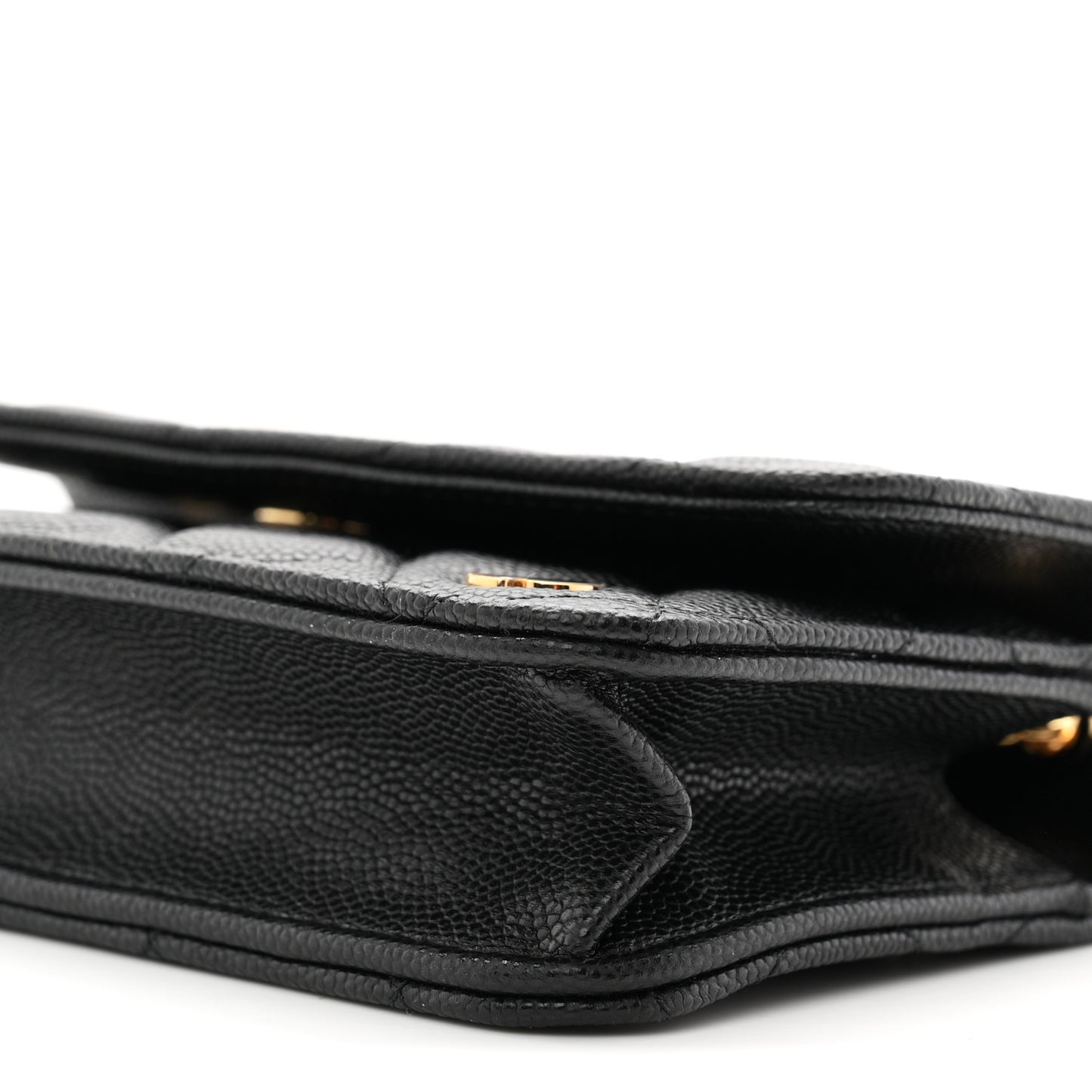 Caviar Quilted Enamel Coco Casino Flap Phone Holder With Chain Black