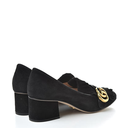 Gucci Kid Scamosciato GG Marmont Fringe 50mm Loafer Pumps 35.5 Black 4 of 14