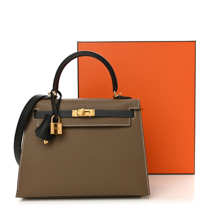 Hermes Epsom Tri-Color Kelly Sellier 25 Etoupe Ardoise Black 11 of 11