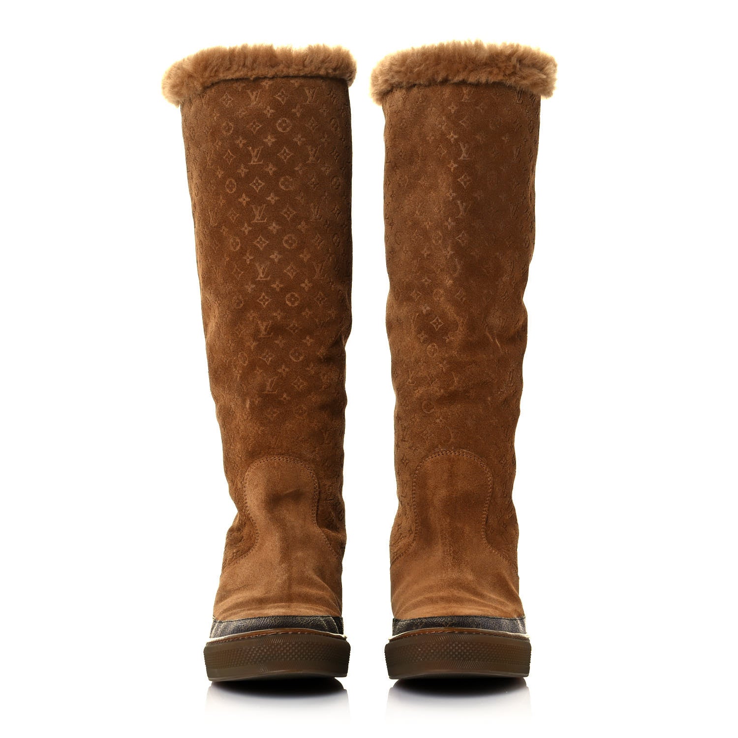 Louis Vuitton Suede Calfskin Monogram Embossed Snowball Flat Half Boots 38 Cognac 2 of 6