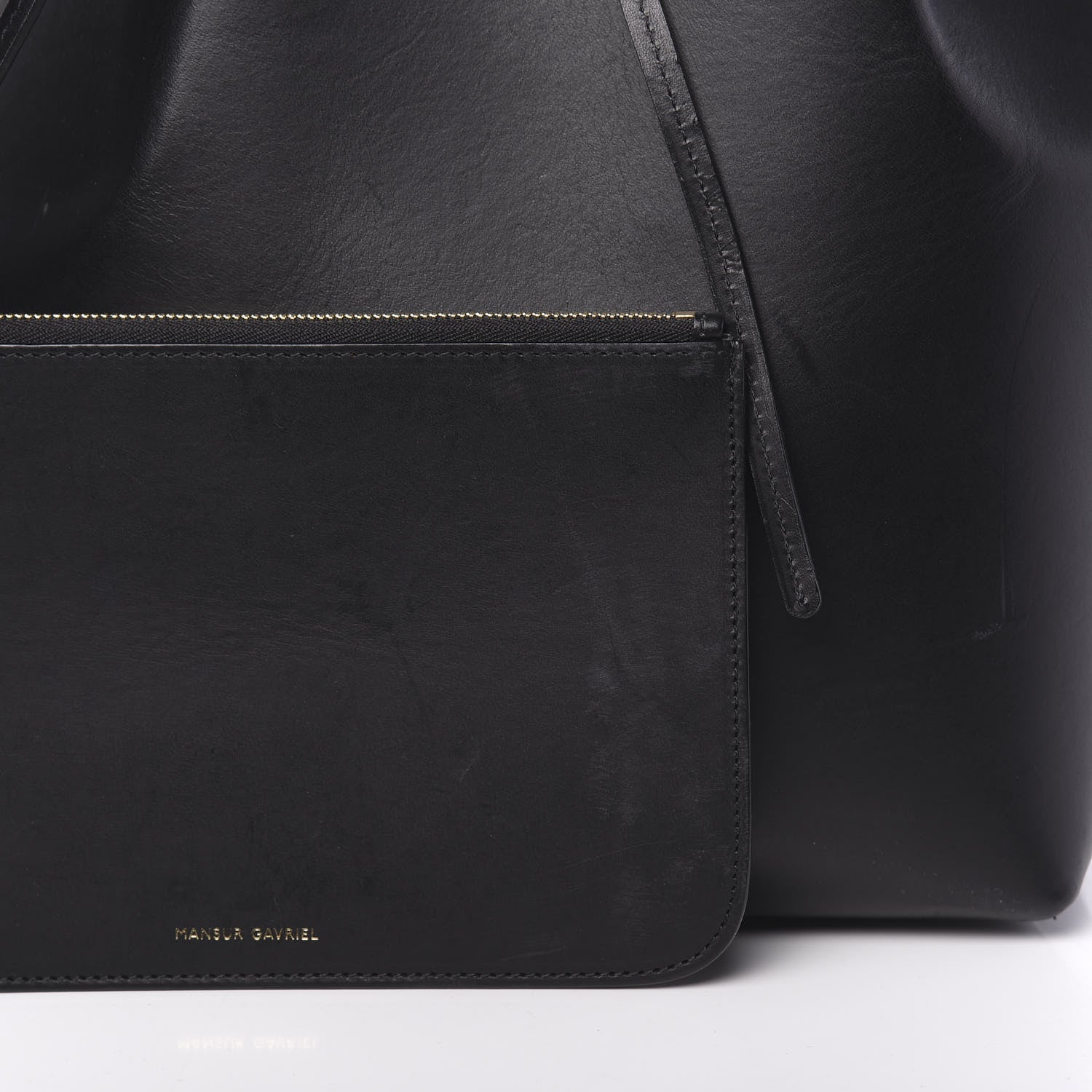 Mansur Gavriel Vegetable Tanned Calfskin Bucket Bag Black Argento 11 of 14