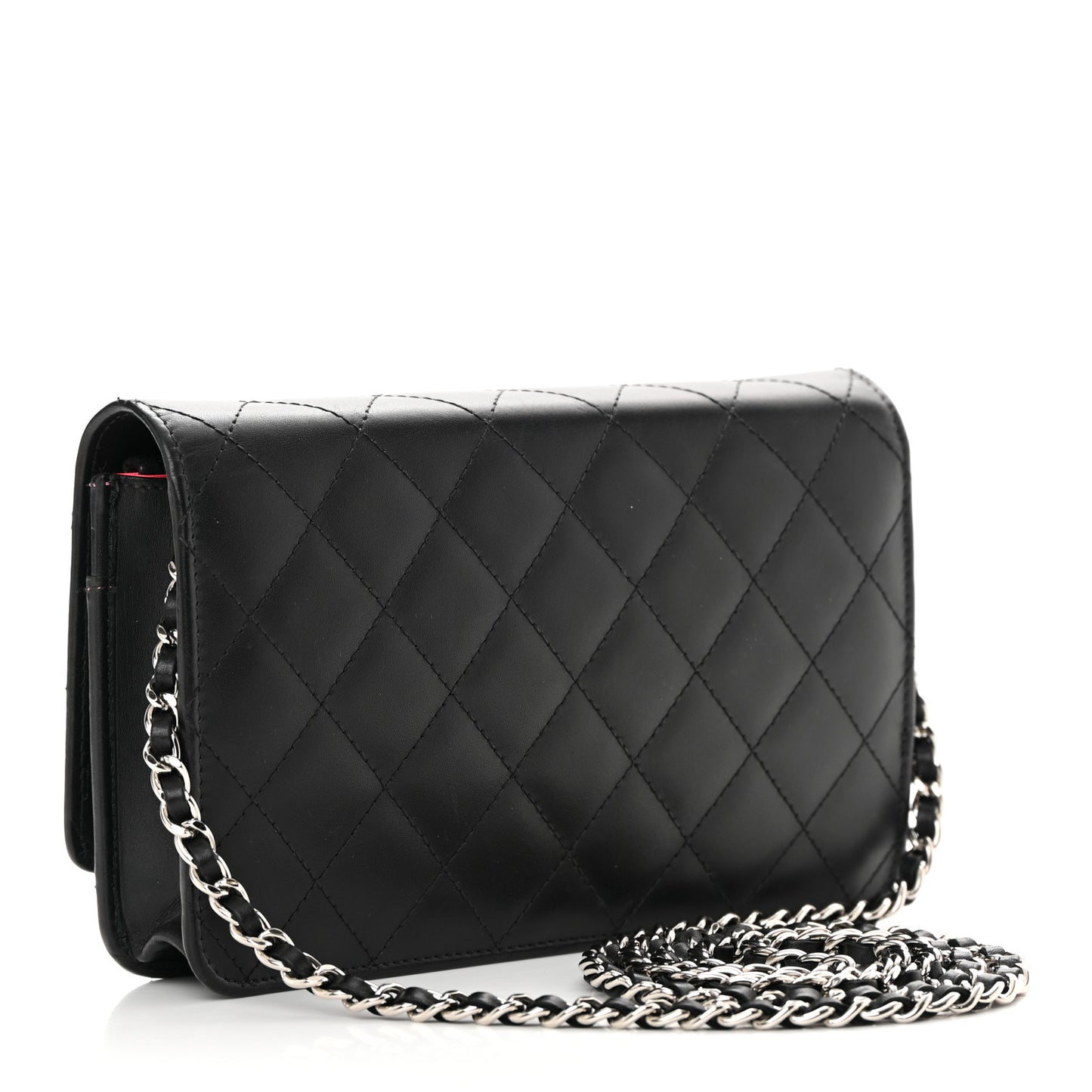 Calfskin Quilted Cambon Wallet On Chain WOC Black