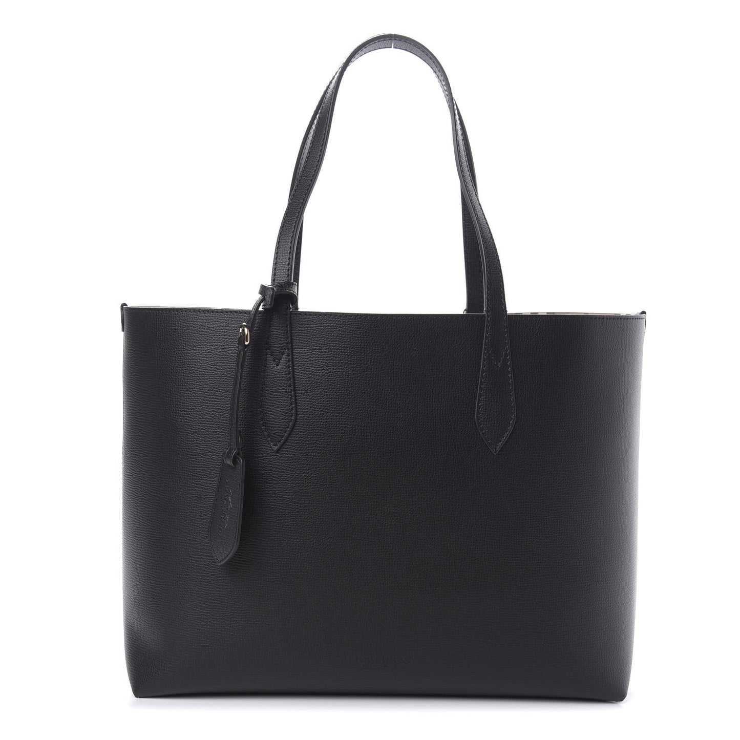 Grainy Calfskin Haymarket Check Medium Reversible Tote Black