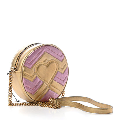 Gucci Metallic Calfskin Matelasse Mini GG Marmont Round Shoulder Bag Gold Pink 2 of 5