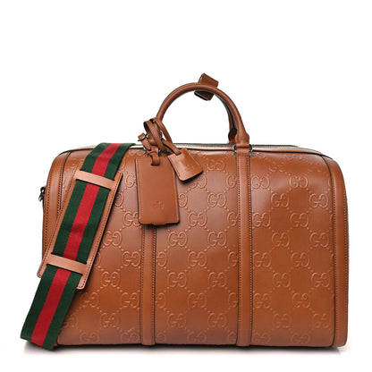 Gucci Calfskin GG Tennis Embossed Large Duffle Bag Brown 1 of 9