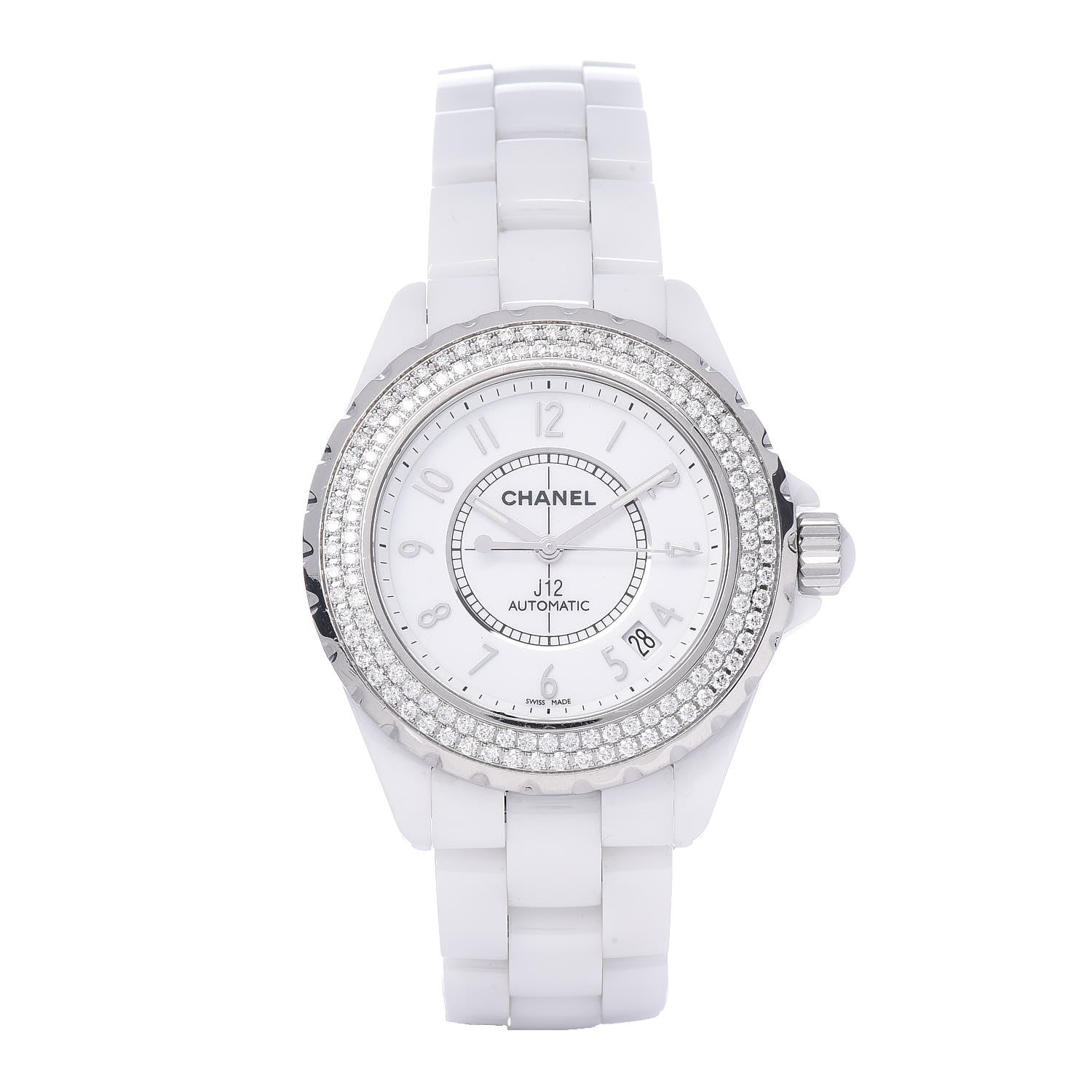 Chanel Stainless Steel Ceramic Diamond Pave Bezel 38mm J12 Automatic Watch White 1 of 7