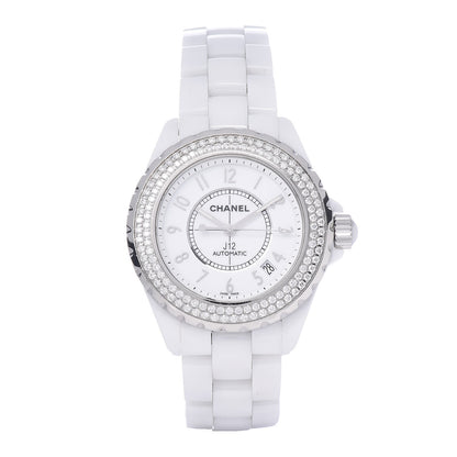 Chanel Stainless Steel Ceramic Diamond Pave Bezel 38mm J12 Automatic Watch White 1 of 7