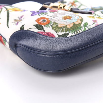 Gucci Canvas Flora Medium Jackie Hobo Blue Agata 8 of 9