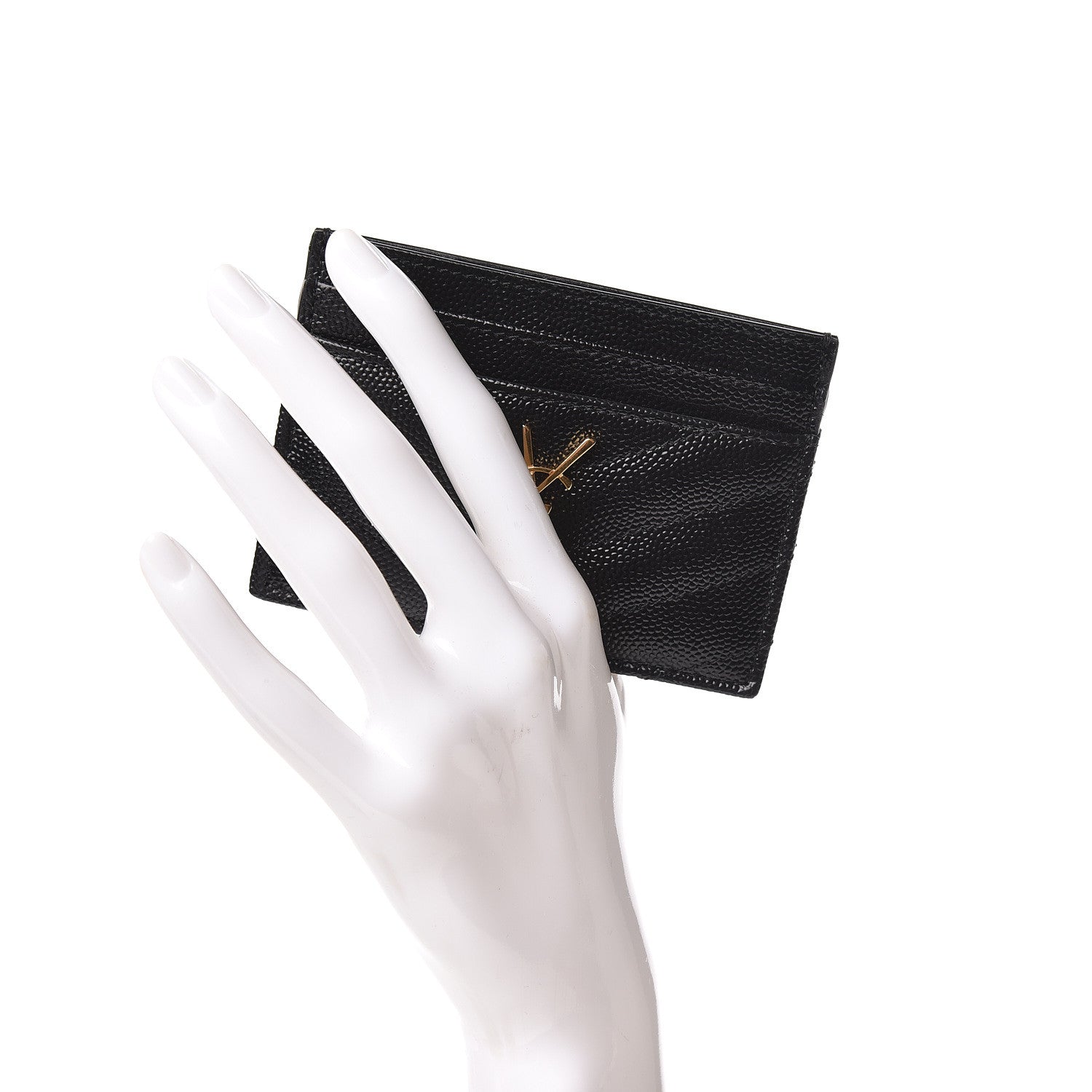 Saint Laurent Grain De Poudre Matelasse Chevron Monogram Credit Card Case Black 2 of 8