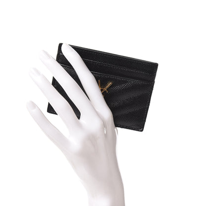 Saint Laurent Grain De Poudre Matelasse Chevron Monogram Credit Card Case Black 2 of 8